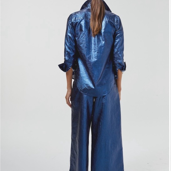 Blue metallic linen culottes - Picture 2 of 5